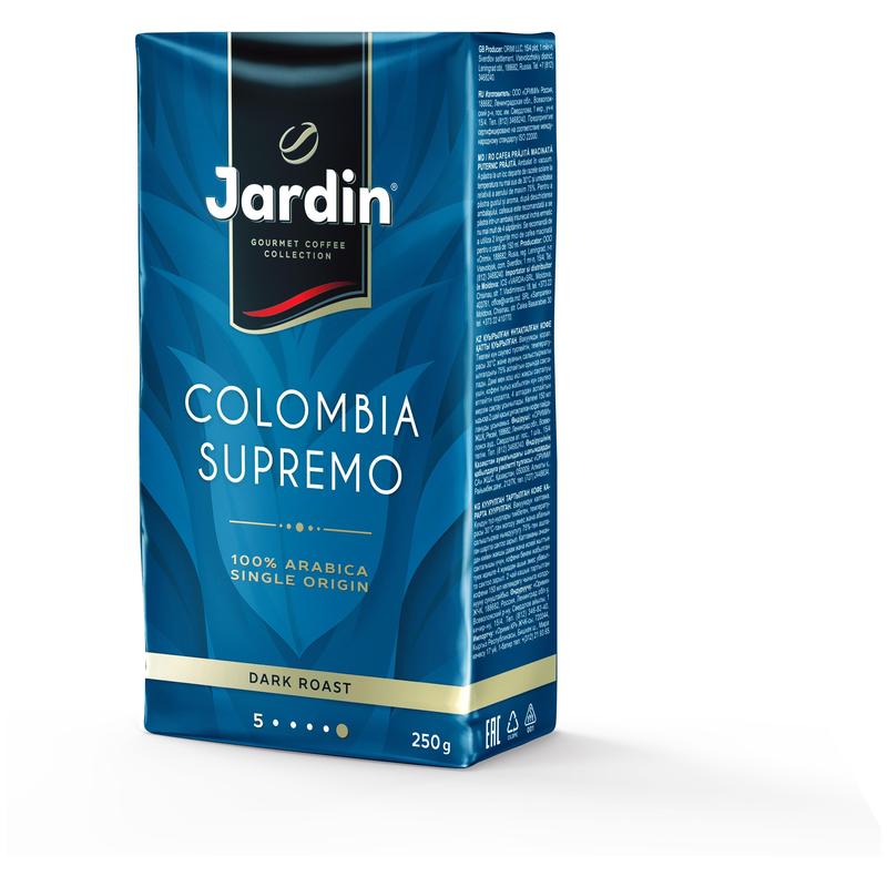 Купить Кофе молотый Colombia Supremo, вакуумный пакет 250 г, Jardin в ...