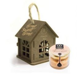 Деревянная коробочка - домик, подвеска на ёлку + баночка мёда-суфле, 30г, Peroni Honey, фото 1