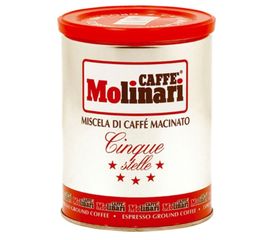 Кофе молотый CINQUE STELLE "5 звезд" 90% арабика/10% робуста, жестяная банка 250 г, Molinari, фото 1