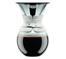 Кофейник с фильтром Pour Over, 1 л, белый, стекло, Bodum, фото 1
