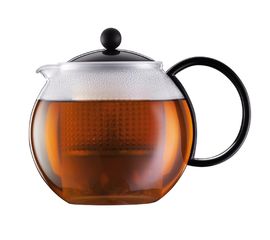 Чайник заварочный с пластиковым прессом Assam, 1 л, черный, стекло, Bodum, фото 1
