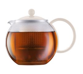 Чайник заварочный с пластиковым прессом Assam, 1 л, белый, стекло, Bodum, фото 1