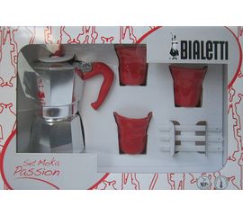 Подарочный набор: MOKA PASSION красная ручка 3п. + 3 красных стаканчика + 3 ложки, Bialetti, фото 1