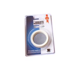 Набор для гейзерных кофеварок Bialetti на 1/2 чашки: 3 резиновых уплотнения + сито из нержавеющей стали в блистерной 0186001, Bialetti, фото 1