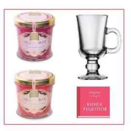 Набор Комплимент №5 (Мёд-суфле 2х250г + бокал для глинтвейна + книга рецептов), Peroni Honey, фото 1