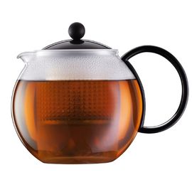 Чайник заварочный с пластиковым прессом Assam, 1 л, черный, стекло, Bodum, фото 1