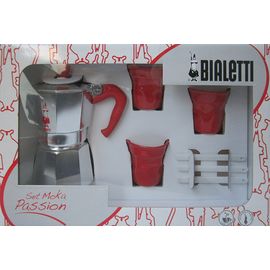 Подарочный набор: MOKA PASSION красная ручка 3п. + 3 красных стаканчика + 3 ложки, Bialetti, фото 1