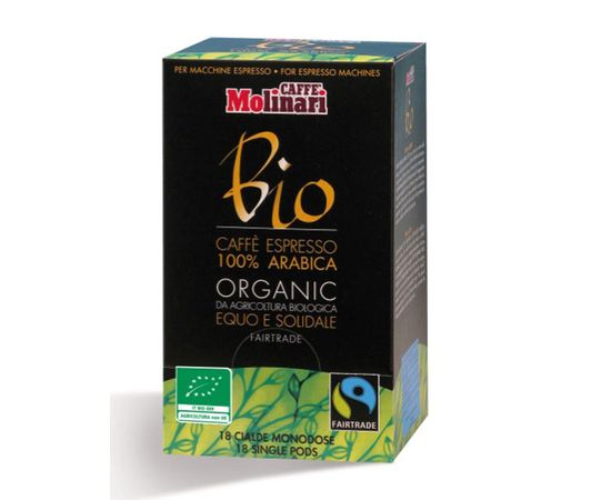 Кофе молотый в чалдах ORGANIC &amp; FAIRTRADE, порционный, 100% арабика, картонная упаковка 7г.х18шт., Molinari, фото 1