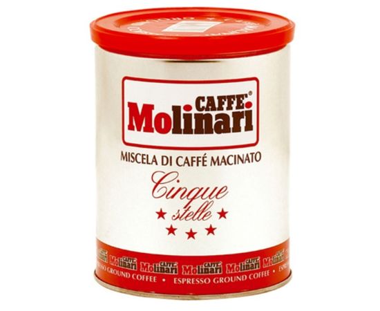 Кофе молотый CINQUE STELLE "5 звезд" 90% арабика/10% робуста, жестяная банка 250 г, Molinari, фото 1