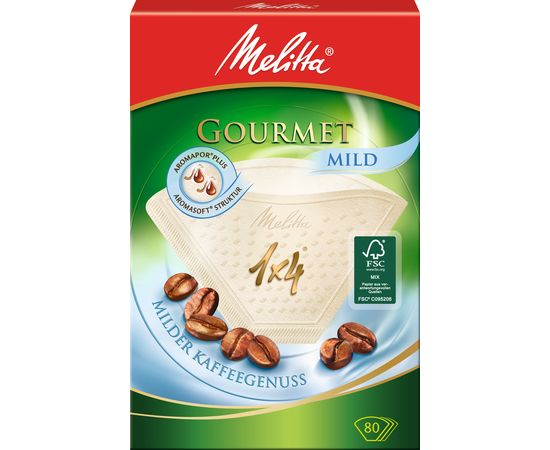 Фильтры бумажные для заваривания кофе Gourmet Mild, 1х4/80, белые, Melitta, фото 1