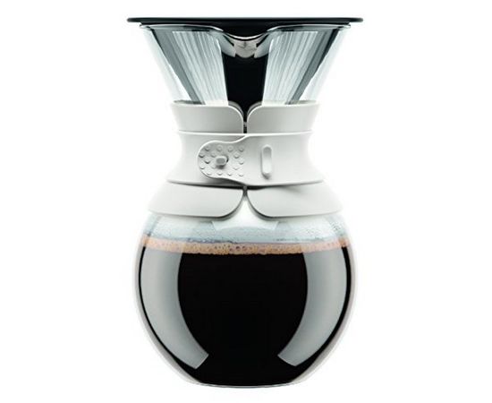 Кофейник с фильтром Pour Over, 1 л, белый, стекло, Bodum, фото 1