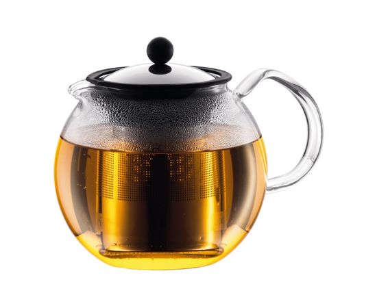 Чайник заварочный с металлическим прессом Assam, 1 л, хром, стекло, Bodum, фото 1