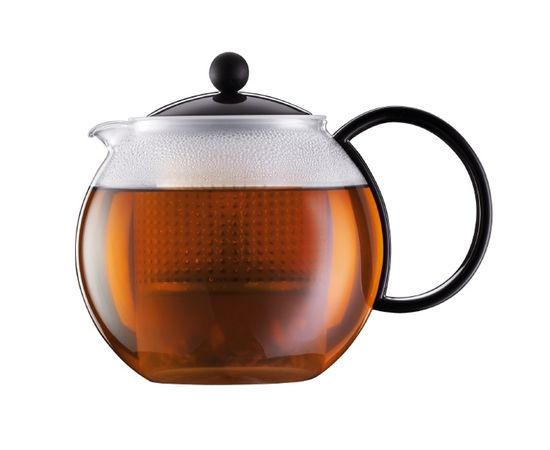 Чайник заварочный с пластиковым прессом Assam, 1 л, черный, стекло, Bodum, фото 1