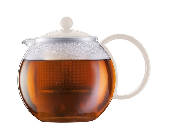 Чайник заварочный с пластиковым прессом Assam, 1 л, белый, стекло, Bodum, фото 1