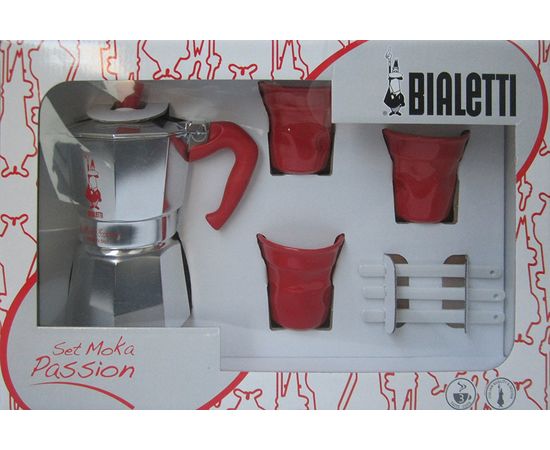 Подарочный набор: MOKA PASSION красная ручка 3п. + 3 красных стаканчика + 3 ложки, Bialetti, фото 1