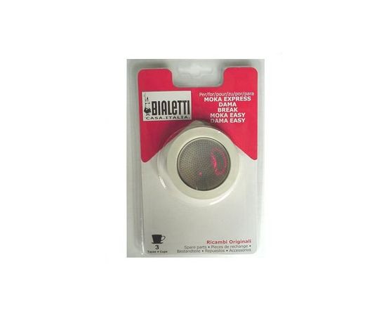 Набор для гейзерных кофеварок Bialetti на 3 и 4 чашки: 3 резиновых уплотнения + сито в блистерной упаковке 0109742/UP, Bialetti, фото 1