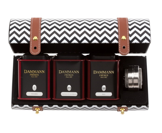 Набор Твист «Twist» в металлической шкатулке: 3 банки чая по 30 г + ситечко, Dammann, фото 1